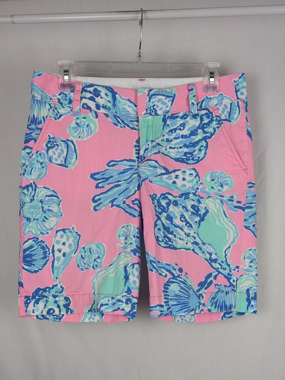 LILLY PULITZER Chipper Bermuda Pink Shell-Print Shorts